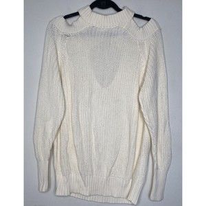 Free People Half Moon Bay Knit Sweater Size Small Cream Cold Shoulder